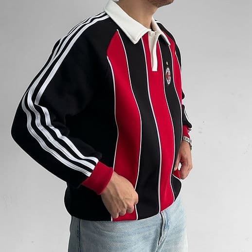 AC Milan Retro Striped Rugby Shirt (Black/Red)