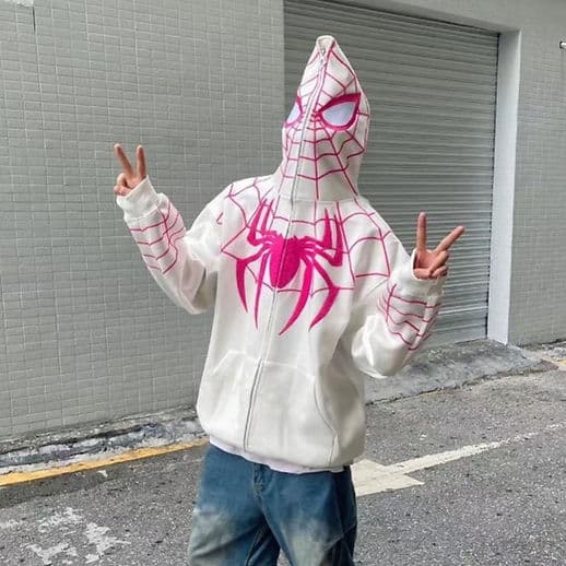 🕷️ Spider Web Oversized Zip-Up Hoodie (Black & White Variants)