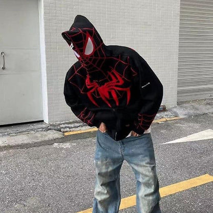 🕷️ Spider Web Oversized Zip-Up Hoodie (Black & White Variants)