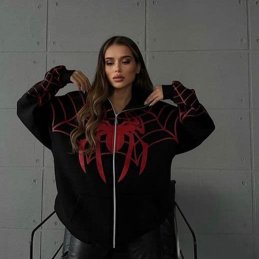 🕷️ Spider Web Oversized Zip-Up Hoodie (Black & White Variants)