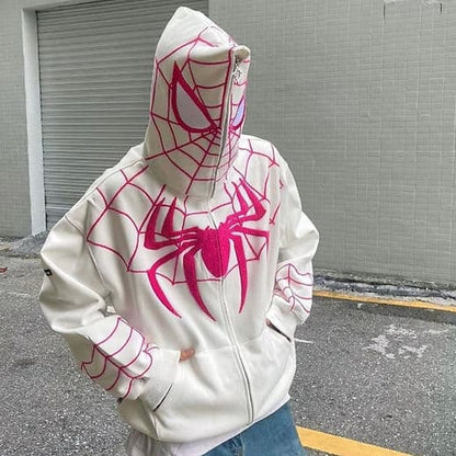 🕷️ Spider Web Oversized Zip-Up Hoodie (Black & White Variants)